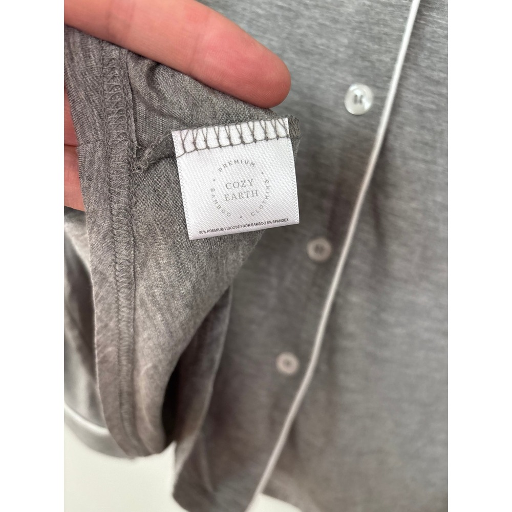 Cozy Earth Women XL Gray Bamboo Long Sleeve Pajama Top Button Down Sleep Shirt - Picture 5 of 9